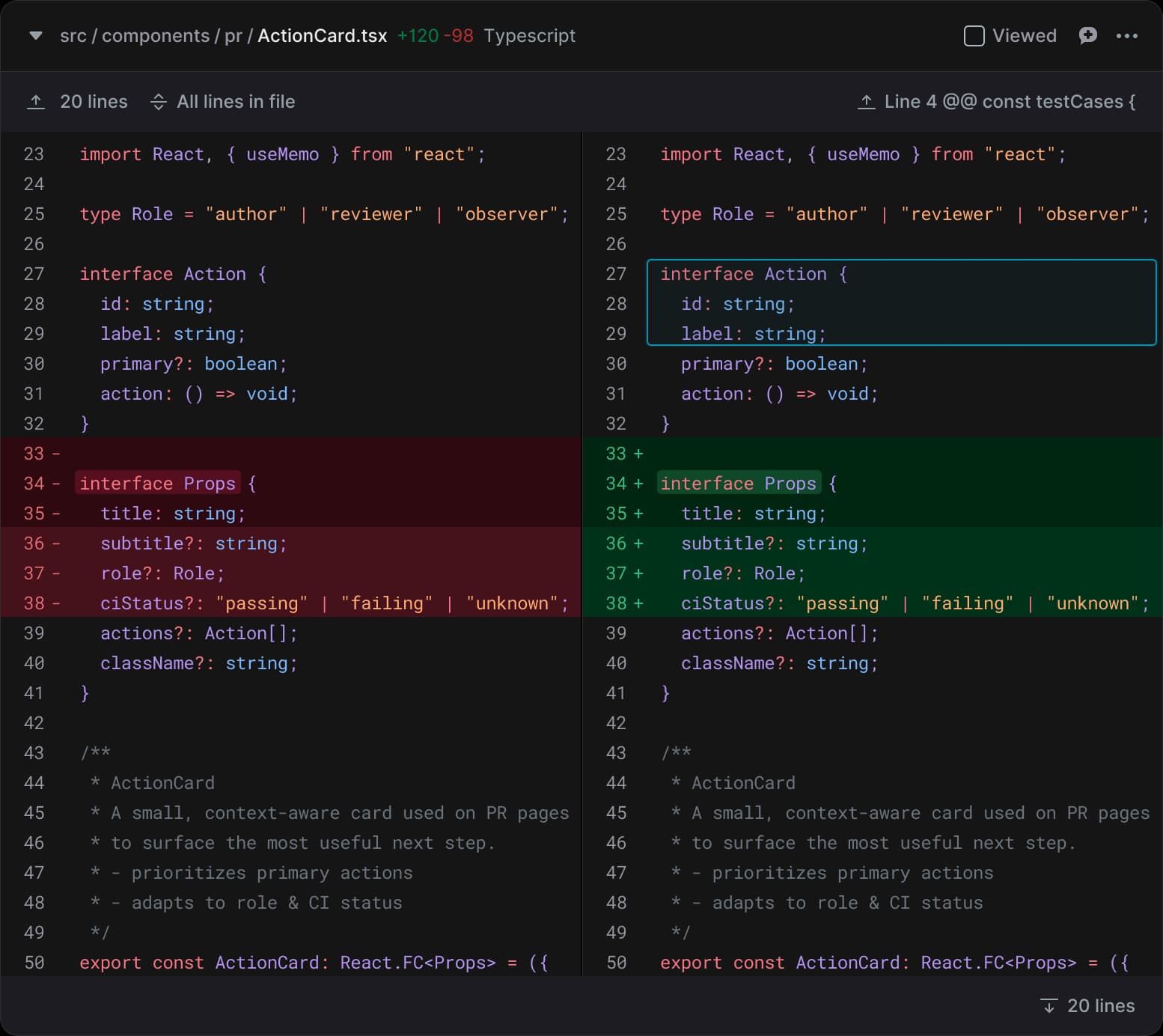 One uninterrupted diff view