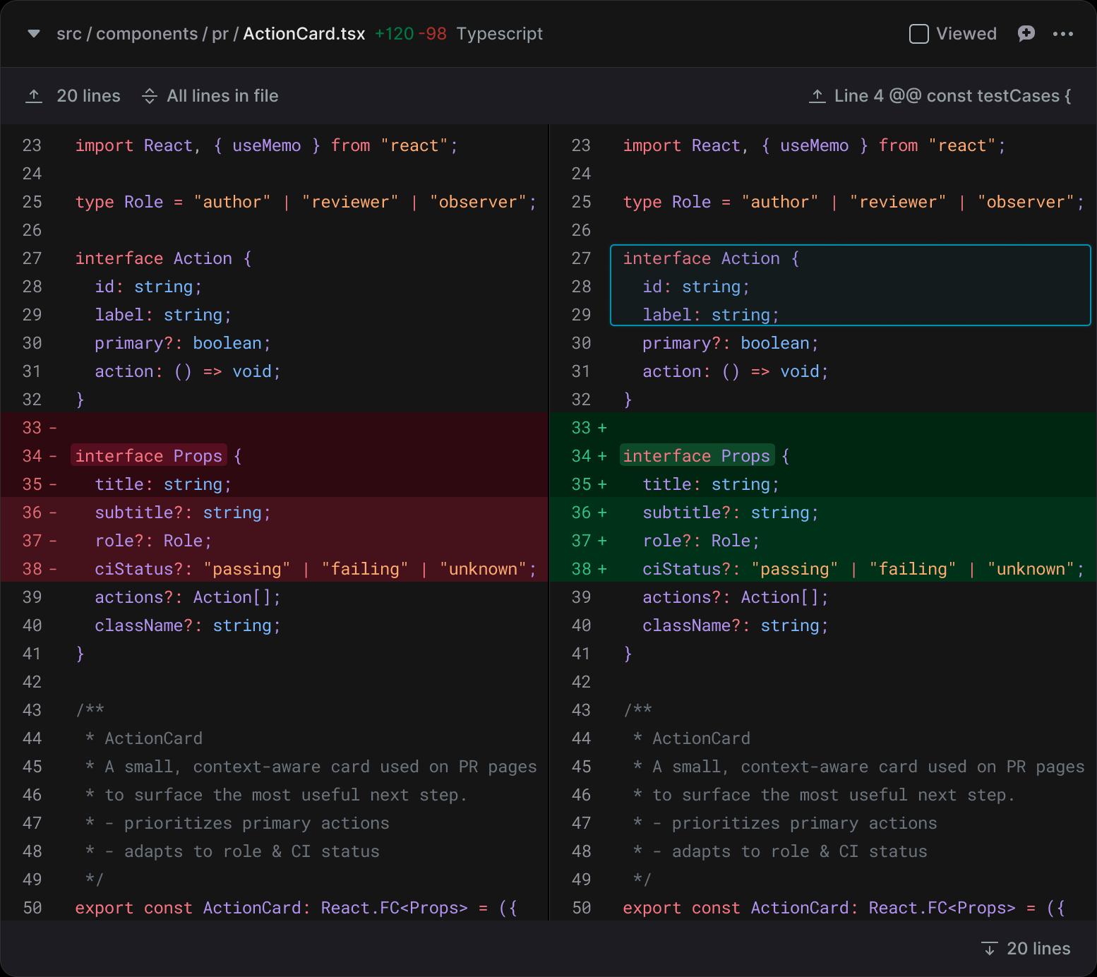 One uninterrupted diff view